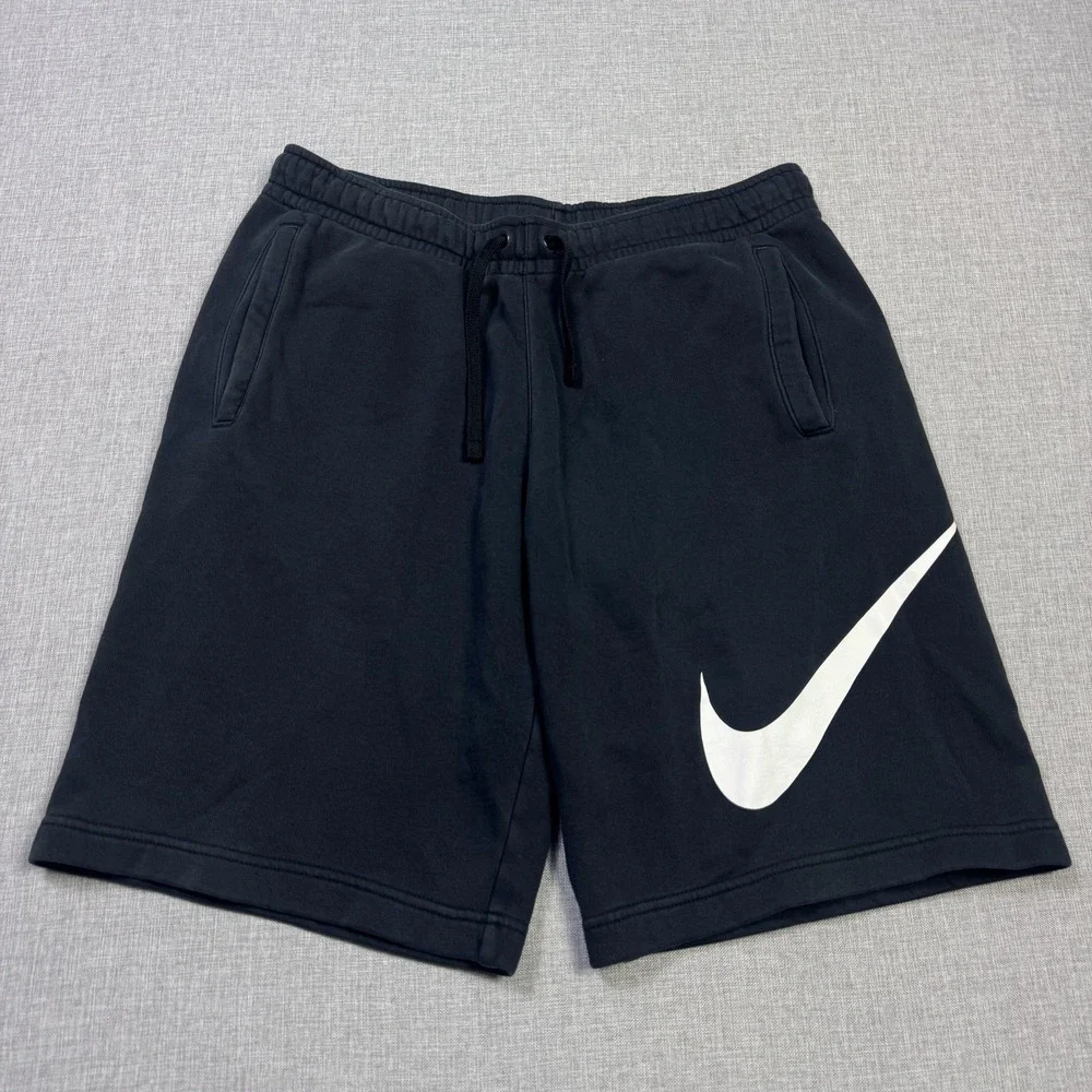 Nike Fleece Sweat Shorts Mens Medium Black Athletic Drawstring Pockets 10 Inseam